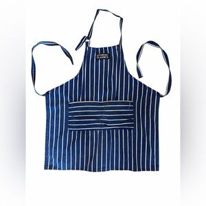 Gourmet Classics Vintage Blue & White Striped Chefs Apron Pockets Professional